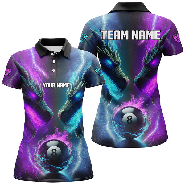 Maxcorners Custom Blue Purple Fire 3D Dragon 8 Ball Pool Billiard Shirts, Team League Billiard Jerseys