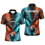 Maxcorners Custom Orange Cyan Fire 3D Dragon 8 Ball Pool Billiard Shirts, Team League Billiard Jerseys