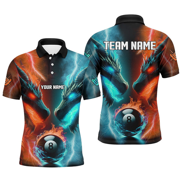 Maxcorners Custom Orange Cyan Fire 3D Dragon 8 Ball Pool Billiard Shirts, Team League Billiard Jerseys