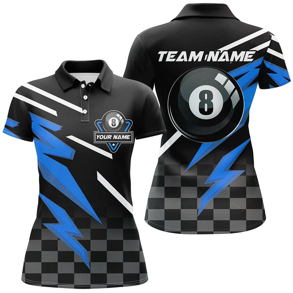 Maxcorners Personalized 8 Ball Pool Tournament Billiards Shirts, Black And Blue 8 Ball Billiard Jerseys