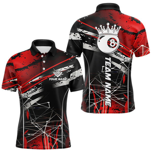 Maxcorners Black And Red 8 Ball Crown Men's Billiard Shirts Custom Billiards Jerseys, Pool League Team Shirts TU2710