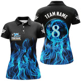 Maxcorners Blue Flaming 8 Ball Pool Magic Women Billiard Polo Shirts