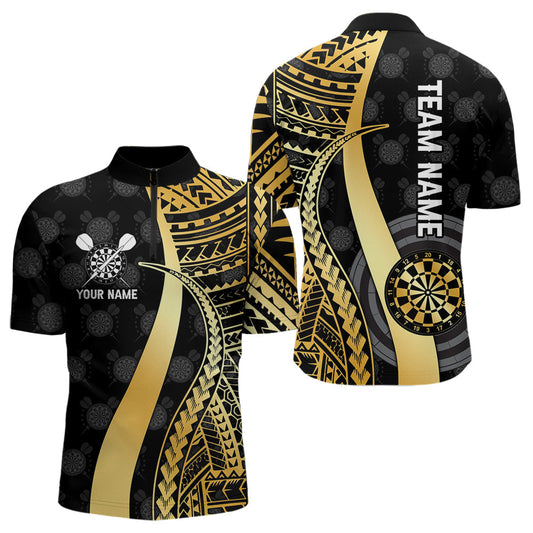 Maxcorners Personalized Black And Golden Tribal Dart Shirts For Men Custom Dart Jersey Team Polo & 1/4 ZipMT0306