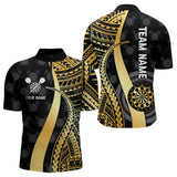 Maxcorners Personalized Black And Golden Tribal Dart Shirts For Men Custom Dart Jersey Team Polo & 1/4 ZipMT0306
