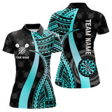 Maxcorners Personalized Black And Turquoise Tribal Dart Shirts For Men Custom Dart Jersey Team Polo & 1/4 ZipMT0306