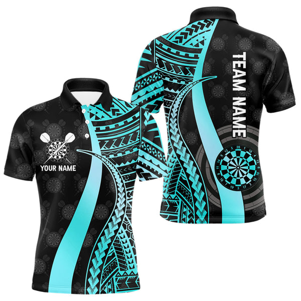 Maxcorners Personalized Black And Turquoise Tribal Dart Shirts For Men Custom Dart Jersey Team Polo & 1/4 ZipMT0306