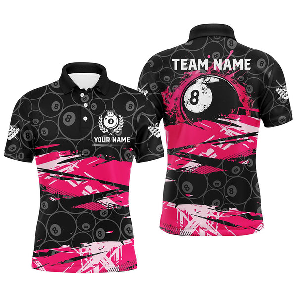 MaxCorners Billiard Pink Grunge Billiard 8 Ball Customized Name, Team Name 3D Polo Shirt