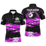 MaxCorners Billiard Purple Grunge 8 Ball Customized Name, Team Name 3D Polo Shirt