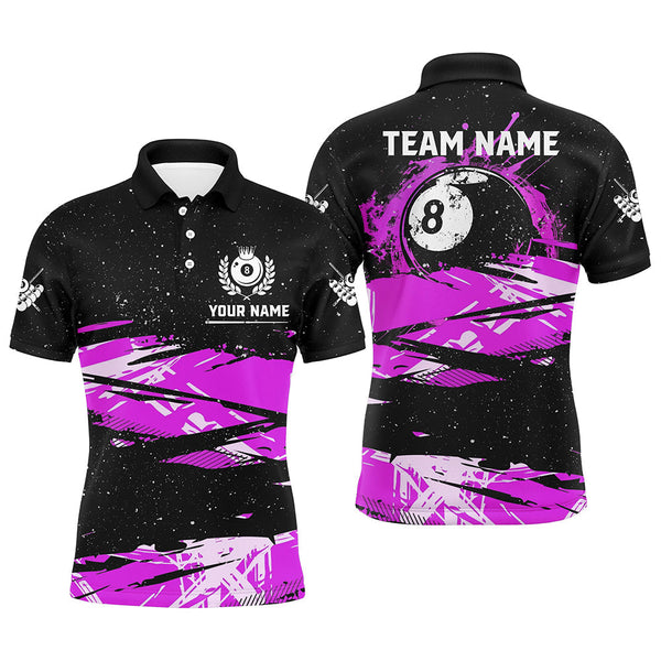 MaxCorners Billiard Purple Grunge 8 Ball Customized Name, Team Name 3D Polo Shirt