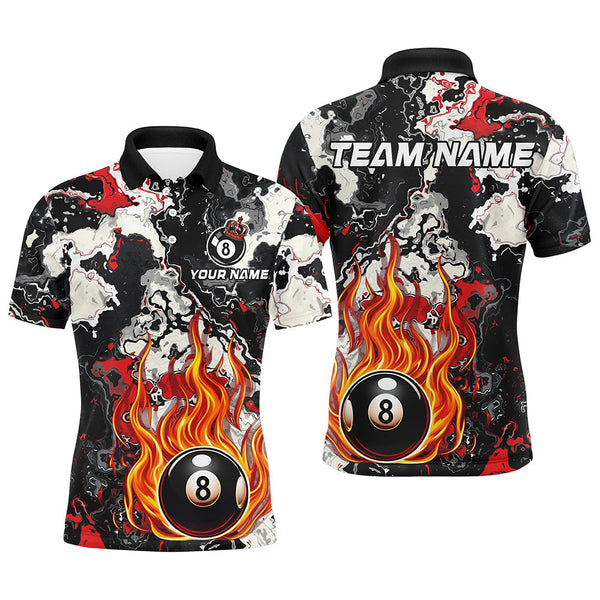 Maxcorners Flame 8 Ball Pool Abstract Smoke Pattern Custom Billiard Shirts, Grunge Billiard Jerseys |Red