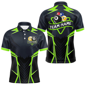 Maxcorners Billiard Jersey For Men Custom Polo & 1/4 Zip Billiard Team Shirt, 8 Ball 9 Ball Pool Shirt|Green LM0410
