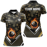 Maxcorners Customized Yellow 8 Ball Fire Tech Camo Pattern Billiard Sport Jerseys For Women Billiard Team Shirts