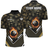 Maxcorners Customized Yellow 8 Ball Fire Tech Camo Pattern Billiard Sport Jerseys For Men Billiard Team Shirts