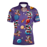 Maxcorners Funny Christmas Santa Astronaut Custom Purple Polo Golf Shirts Christmas Golf Outfit