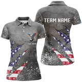 Maxcorners Customized Ball 8 US Flag Grey Grunge Billiard Polo Shirts For Women