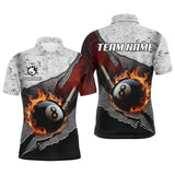 MaxCorners Billiard Grey Grunge Fire 8 Ball Pool Customized Name, Team Name 3D Polo Shirt For Men