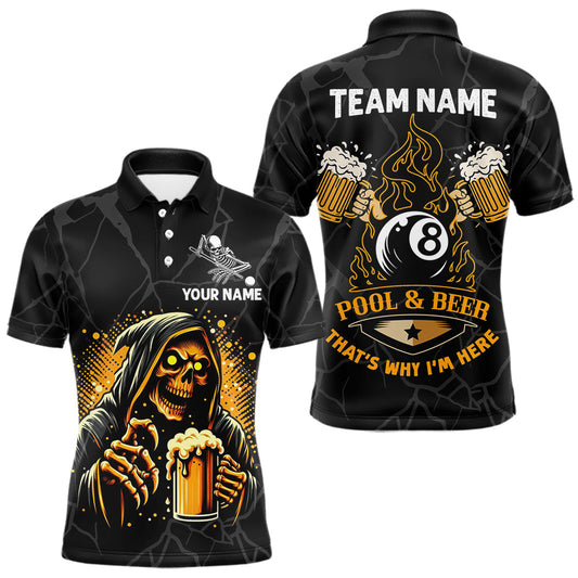 Maxcorners Grim Reaper 8 Ball Pool And Beer Shirts That's Why I'm Here Custom Billiard Team Jersey For Men