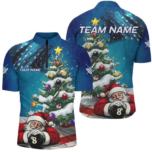 Maxcorners Funny Santa Christmas Pine Tree Custom American Flag Billiard Shirts Xmas Billiard Jerseys