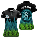 Maxcorners Green And Blue Flaming 8 Ball Pool Men Billiard Polo & 1/4 Zip Custom Pool Team Player Jersey