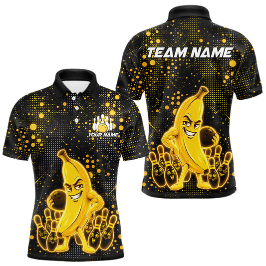 Maxcorners Black Yellow Funny Banana Bowling Shirt for Men, Custom Glowing Bowling Team Jersey, Bowling Gift