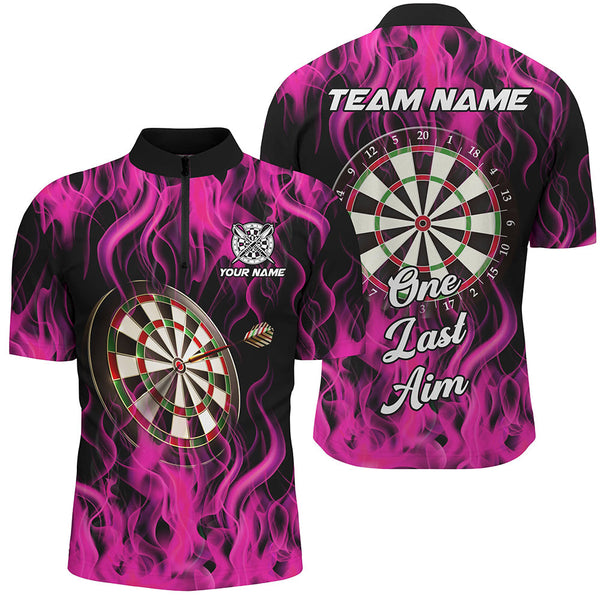 Maxcorners One Last Aim 3D Fire Flame Pink Darts Jersey Customized Name, Team Anme 3D Shirt