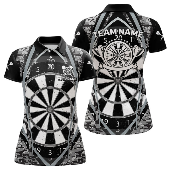 Maxcorners Darts Personalized Grunge Grey Pixel Camo Dart Shirts For Men, Dart Jerseys Team Polo & Quarter Zip
