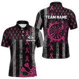Maxcorners Personalized Grunge US Flag Pink Ribbon Patriotic Darts Shirt For Men, Breast Cancer Darts Jersey MT3107