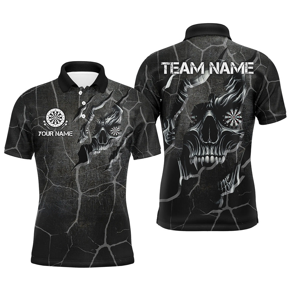 Maxcorners Skull Black Grunge  Darts Jersey Customized Name, Team Name 3D Polo Shirt