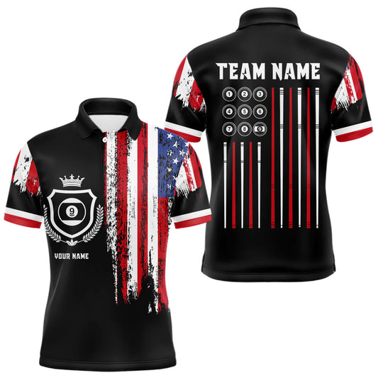 Maxcorners Personalized American Flag 9 Ball Pool Team Shirt For Men Custom Patriotic Billiard Shirts LM1903
