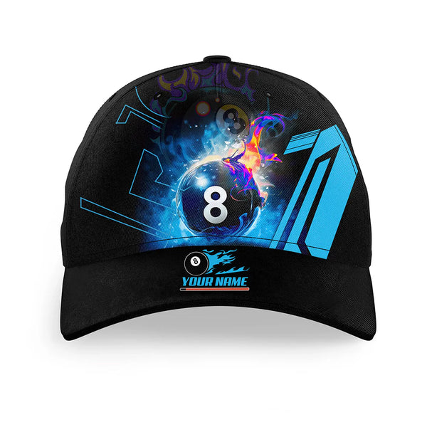 Maxcorners Billiard 8 Ball Flame Blue Version Personalized Name 3D Cap