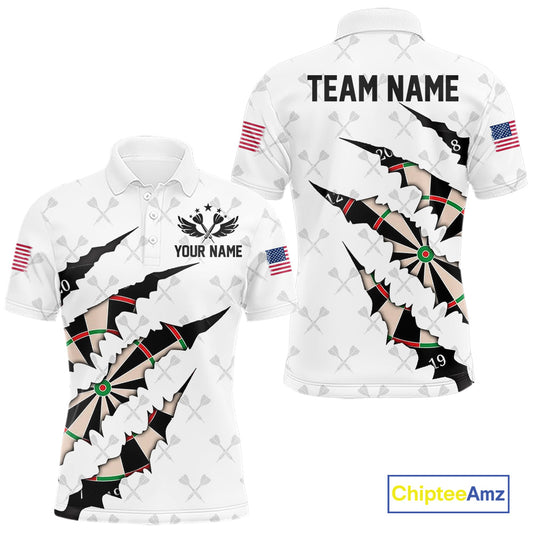 Maxcorners Personalized Scratch Darts Shirt For Men Custom Darts Jersey Team Polo & Quarter Zip |White LM0402