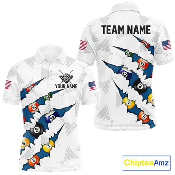 Maxcorners Personalized Scratch 8 Ball Billiard Shirt For Men Custom Pool Jersey, Billiard Team Shirt |Blue LM0402