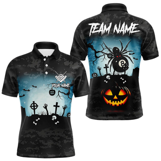 Maxcorners Personalized Funny Halloween Billiard Shirt For Men Custom Spider 8 Ball Pool Team Jerseys MT3107
