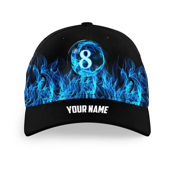 Maxcorners Billiard Blue Flaming 8 Ball Pool Personalized Name 3D Cap