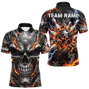 Maxcorners Custom Metal Skull Bowling Jersey For Men Personalized Fire Bowling Shirt, Bowling Team Uniform LM0410