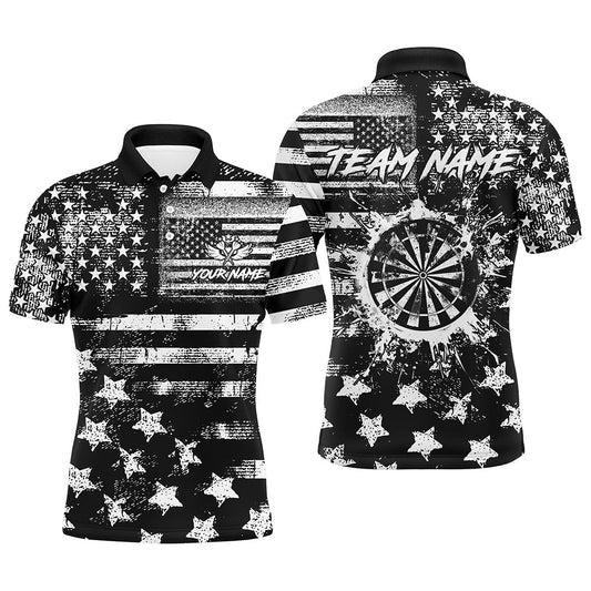 Maxcorners Custom Black Grunge Us Flag Patriotic Darts Shirt For Men, Retro Darts Board Darts Team Jerseys