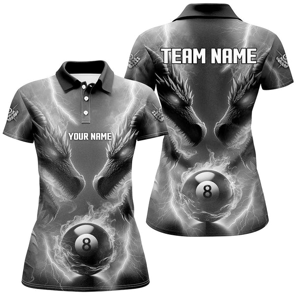 Maxcorners Grey Lightning 3D Dragon 8 Ball Pool Billiard Jersey Customized Name, Team Name 3D Shirt