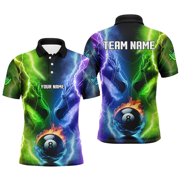 Maxcorners Blue Purple Fire 3D Dragon 8 Ball Pool Bowling Jersey Customized Name, Team Name 3D Shirt