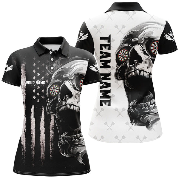 Maxcorners Black White Retro Us Flag Skull Darts Jersey Customized Name, Team Name 3D Shirt