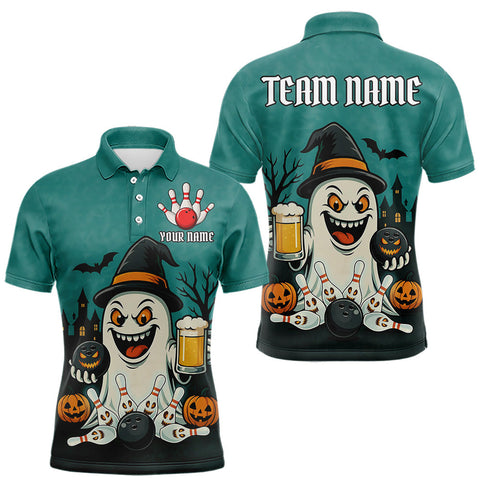 Maxcorners Funny Ghostly Beer Bowling Halloween Shirt For Men Custom Bowling Team Jersey Outfit MT0410