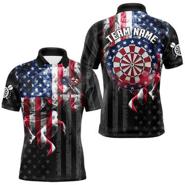 Maxcorners Custom American Flag Smoke Darts Shirt For Men, Patriotic Darts Team Jersey Polo & Quarter Zip LM0510