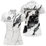 Maxcorners Personalized Skull White Grunge Darts Polo And Quarter-Zip Shirts For Women Custom Dart Team Jerseys