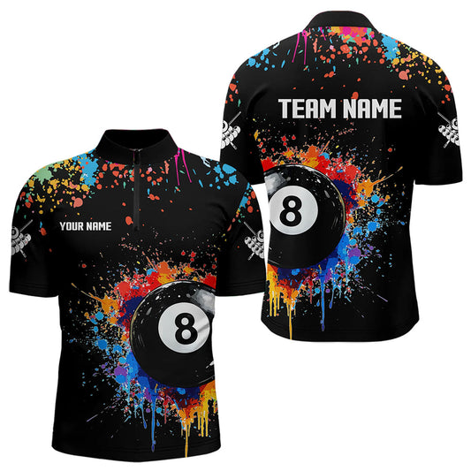Maxcorners Funny 8 Ball Pool Colorful Paint Splash Custom Billiard Shirt For Men And Women Billiard Team Jersey | Black