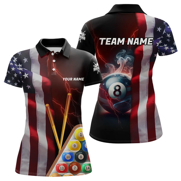 Maxcorners Personalized American Flag 8 Ball Pool Smoke Men And Women Billiard Shirt Patriotic Lightning Billiard Jersey