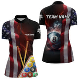 Maxcorners Personalized American Flag 8 Ball Pool Smoke Men And Women Billiard Shirt Patriotic Lightning Billiard Jersey