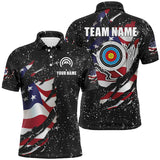 Maxcorners Grunge American Flag Target Archery Sets Men Polo Shirts Custom Patriotic Archery Jersey Attire