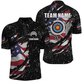 Maxcorners Grunge American Flag Target Archery Sets Men Polo Shirts Custom Patriotic Archery Jersey Attire