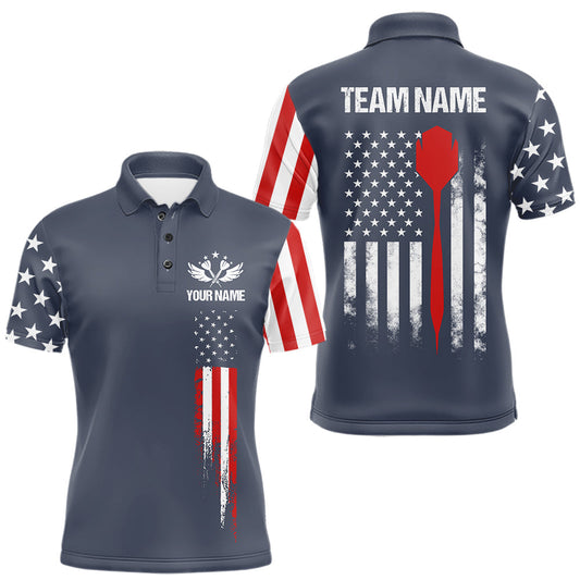 Maxcorners Personalized Navy American Flag Darts Jersey For Men, Patriotic Darts Team Shirts Polo, 1/4 Zip LM0607