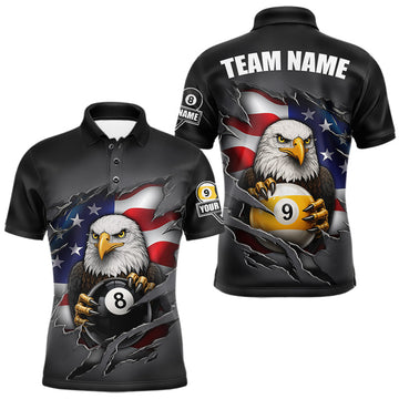 Maxcorners Grey American Flag Eagle 8 Ball & 9 Ball Billiard Shirts For Men Custom Patriotic Pool Team Jersey