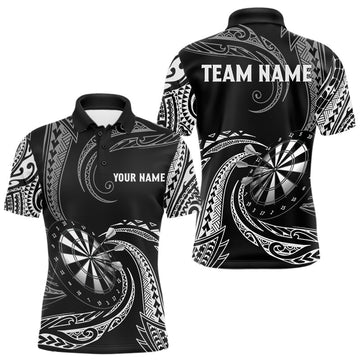 Maxcorners Personalized White Black Tribal Polynesian Mens Dart Shirts Custom Dart Polo & 1/4 Zip Team Jersey LM2603